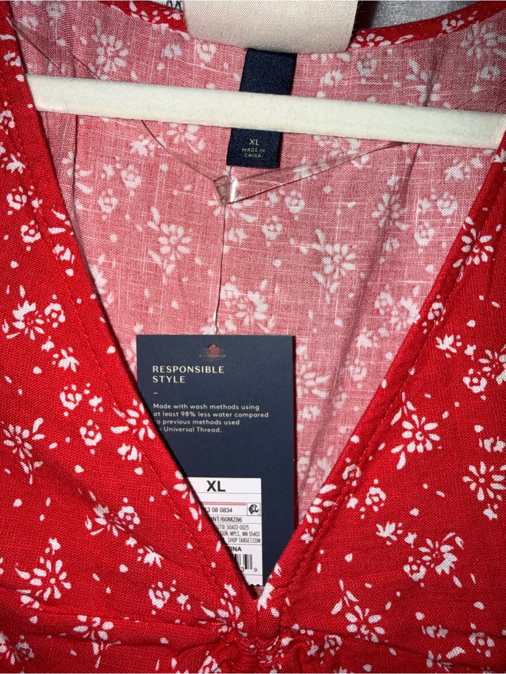 Universal Thread Red Floral V-Neck Ruffle Mini Dress - Picture 2 of 3